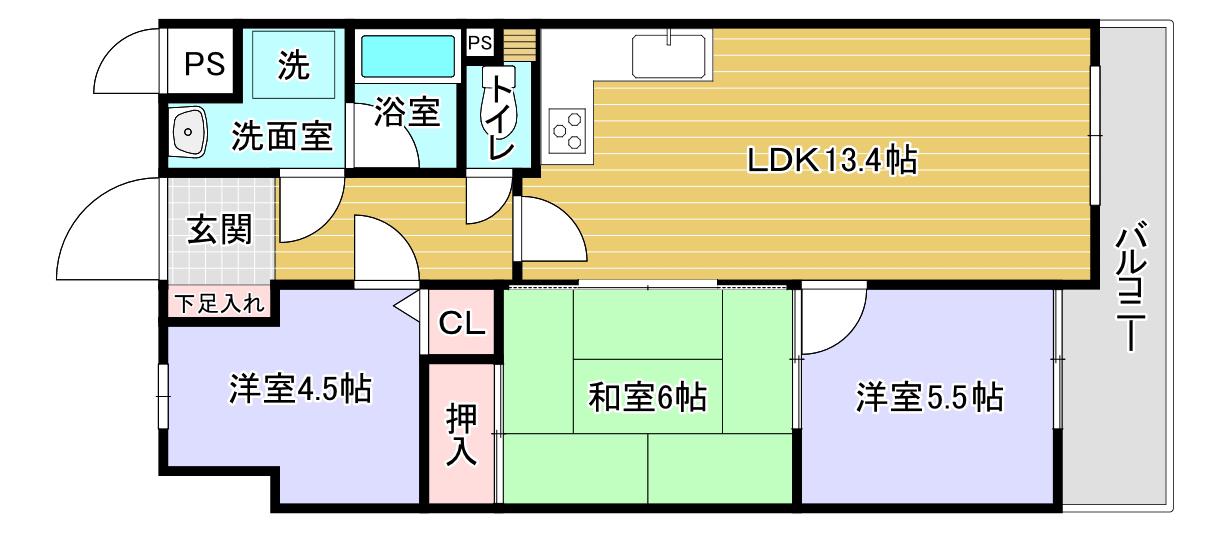 ライオンズガーデン若葉(3LDK/4階)の間取り写真