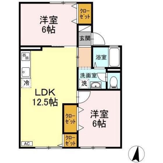 アネックス遠藤 B棟(2LDK/1階)の間取り写真
