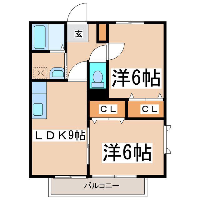 ブルーウェーブ西条B(2LDK/1階)の間取り写真