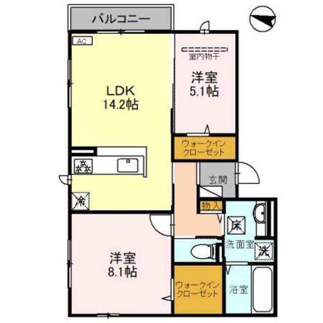 マーリエ三国ヶ丘(2LDK/1階)の間取り写真