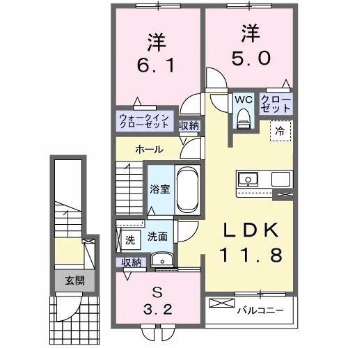 グロワール(2LDK/2階)の間取り写真