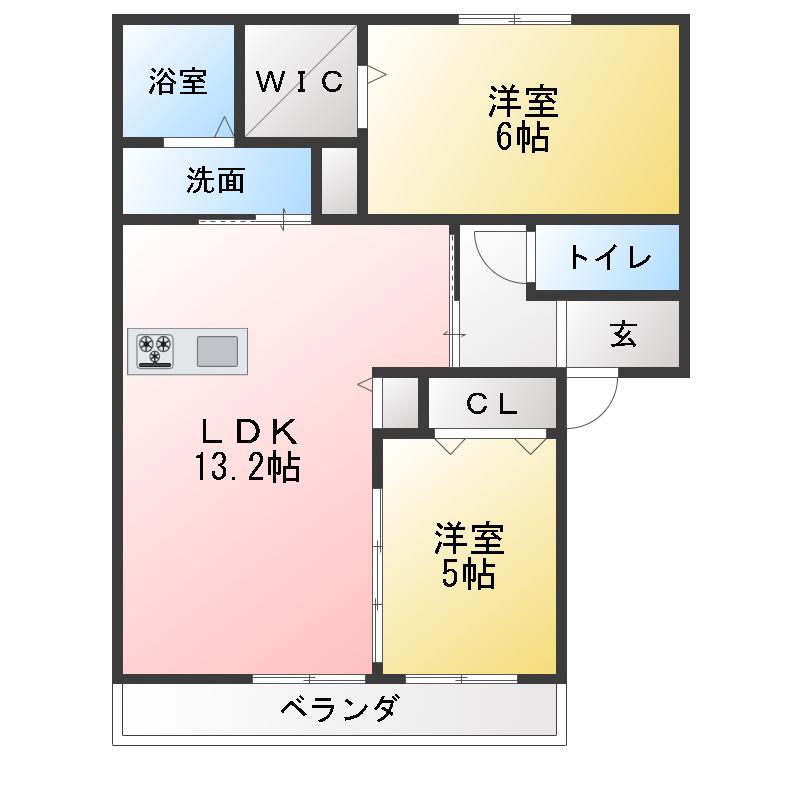 リ・ヴァーチュ(2LDK/1階)の間取り写真