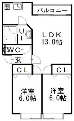 ゼルダI(2LDK/2階)の間取り写真