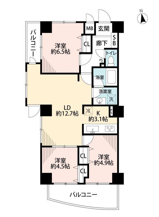 ヴィラージュ南青山(3LDK/7階)の間取り写真