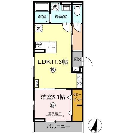 PREMILIFE碩田町(1LDK/2階)の間取り写真
