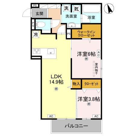 メゾンルル赤川(2LDK/2階)の間取り写真
