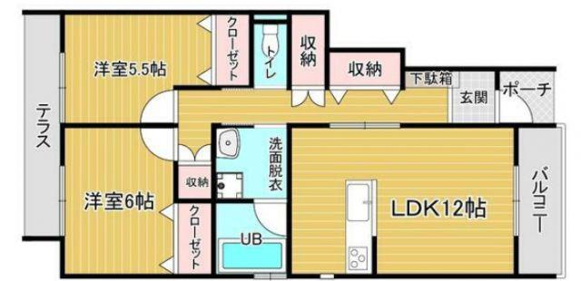 サニーコーストA棟(2LDK/1階)の間取り写真