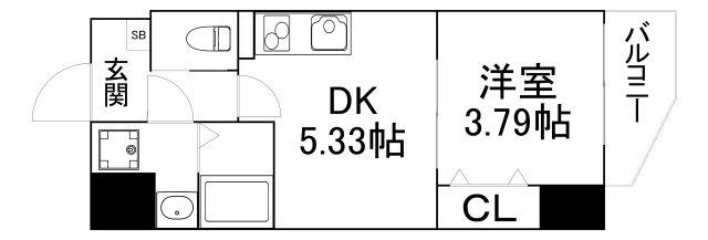 ドゥエリング緑橋(1DK/6階)の間取り写真