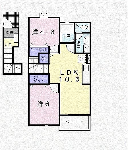 ドミール柏原(2LDK/2階)の間取り写真