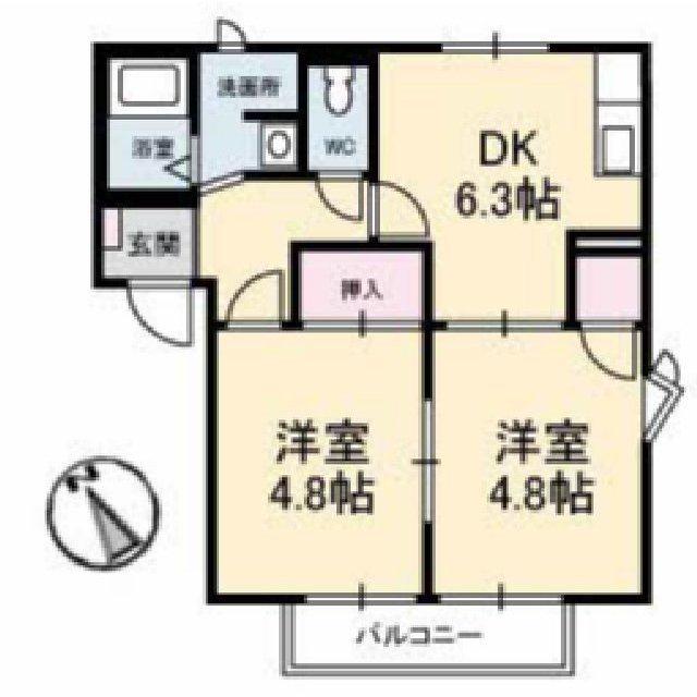 フレグランスB棟(2DK/2階)の間取り写真