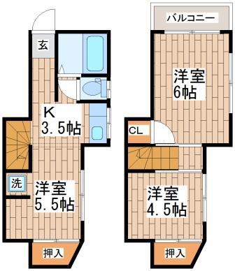 クローバー(3K/1階)の間取り写真