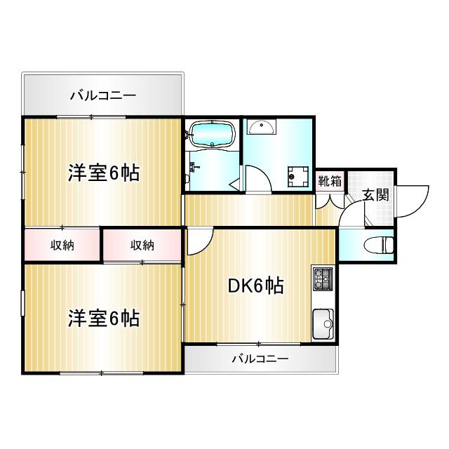 セイワフラッツ(2DK/1階)の間取り写真