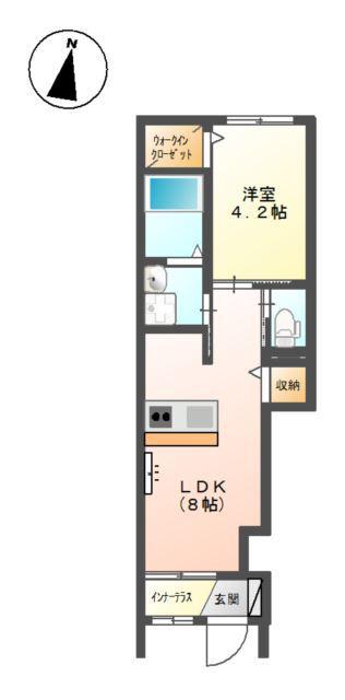 高知県高知市 2階建 築10年(1LDK/1階)の間取り写真