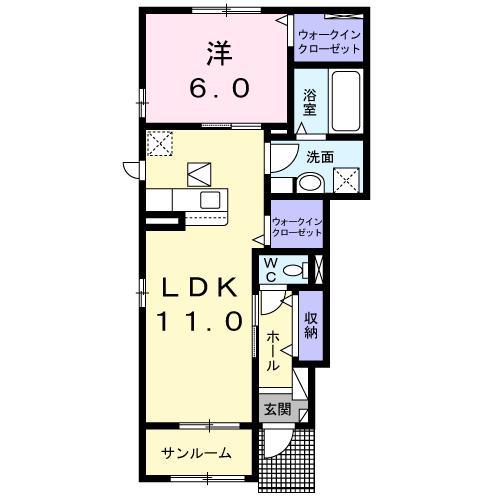 クラールF(1LDK/1階)の間取り写真