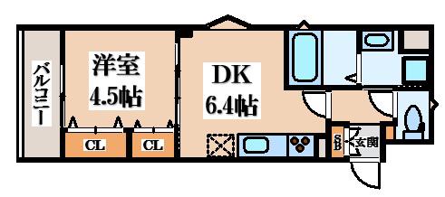 ラモーナ雁屋西(1DK/1階)の間取り写真