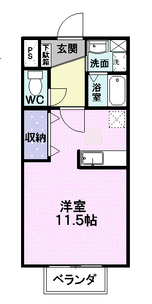 ペアフィールド(ワンルーム/1階)の間取り写真
