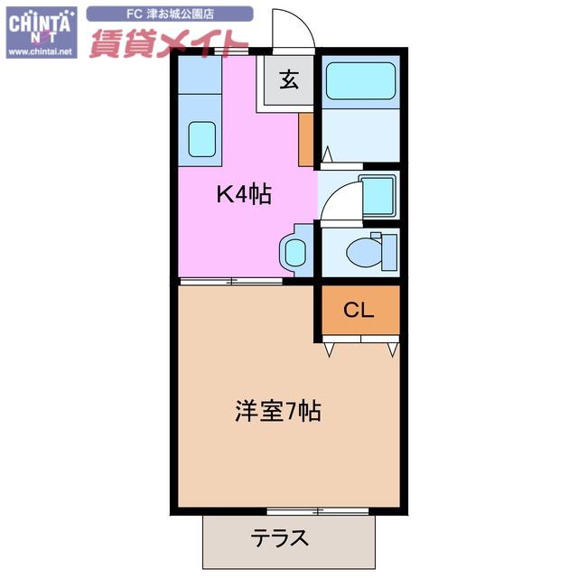 TWIN COURT B棟(1K/1階)の間取り写真