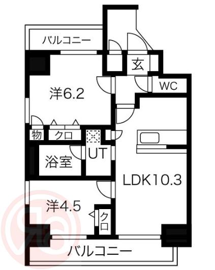 プレサンスタワー難波ウエスト(2LDK/13階)の間取り写真