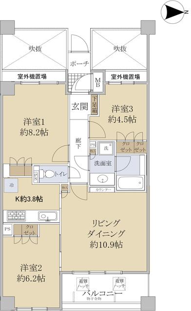 ステイツ西宮門戸学院通(3LDK/3階)の間取り写真