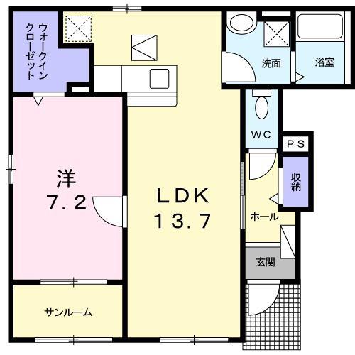 ダンデライオンB(1LDK/1階)の間取り写真