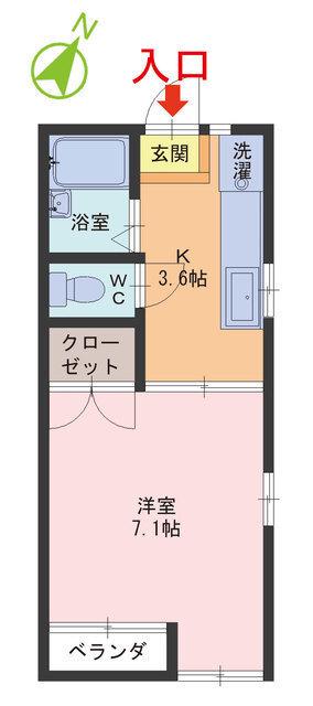 レジデンス1(1K/2階)の間取り写真