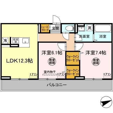アルメリアB棟(2LDK/2階)の間取り写真