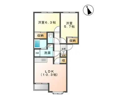 グレース・ワン(2LDK/1階)の間取り写真