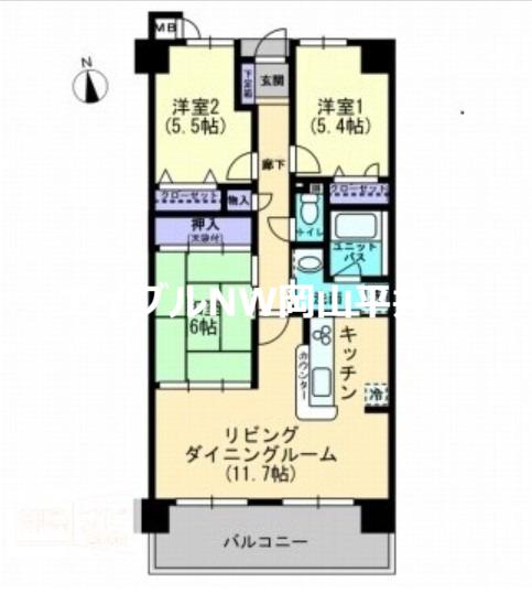 アルファステイツ原尾島(3LDK/6階)の間取り写真