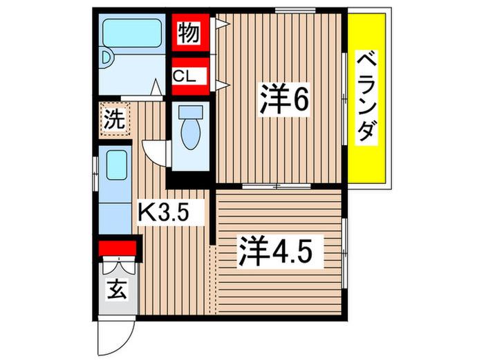 カメリアハイツ千葉(2K/2階)の間取り写真