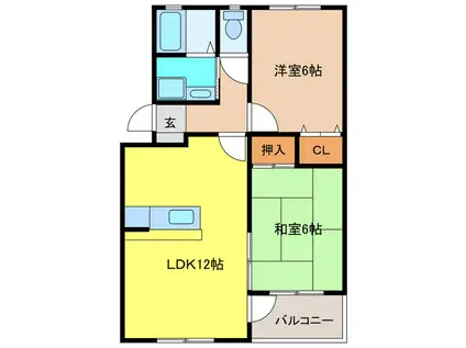 エゼ高栄(2LDK/1階)の間取り写真