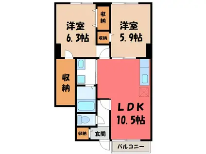 エヴァーグリーンI(2LDK/1階)の間取り写真