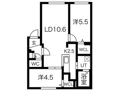 ブランシャールASABU MIDTOWN(2LDK/2階)の間取り写真