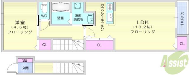 フェリーズ南仙台(1LDK/2階)の間取り写真