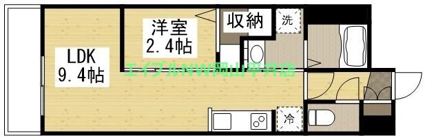 月光 岡山旭東町(1LDK/1階)の間取り写真