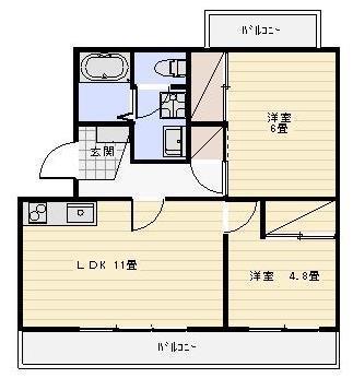 ラフォーレ向平(2LDK/2階)の間取り写真