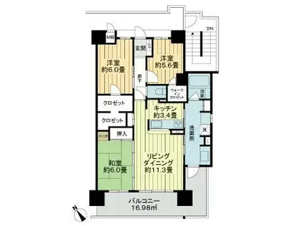 アルファステイツ熊谷銀座(3LDK/10階)の間取り写真