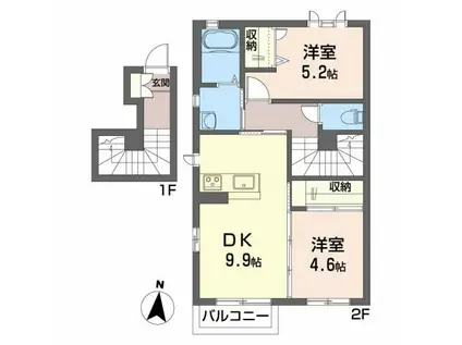 エターナル北町(2DK/2階)の間取り写真