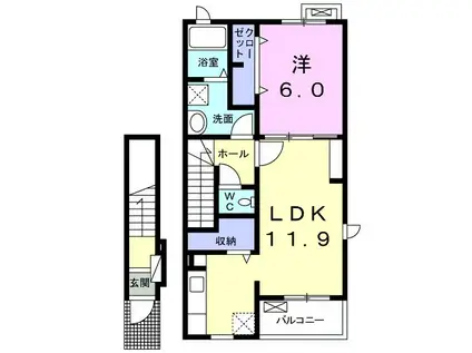 カーサピアッツァI(1LDK/2階)の間取り写真