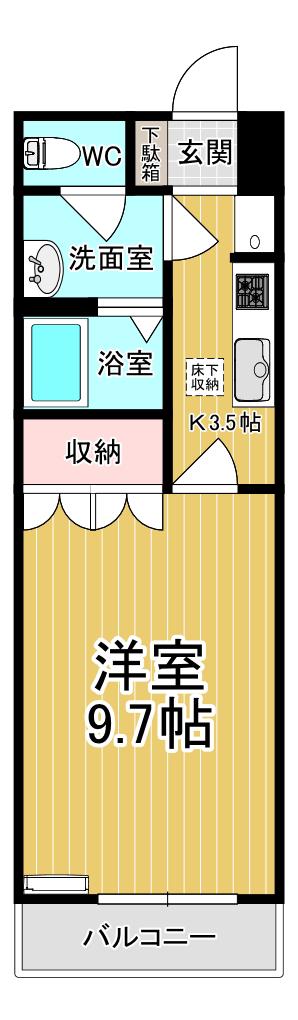 ルミエールM(1K/1階)の間取り写真