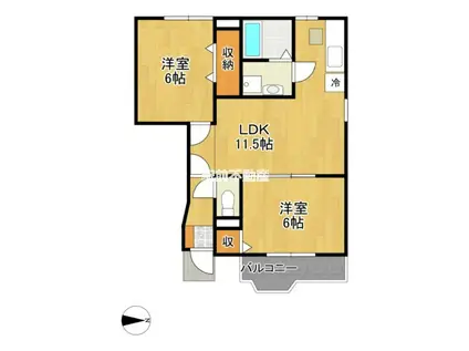 エバーグリーンSAKAGUTI(2LDK/1階)の間取り写真