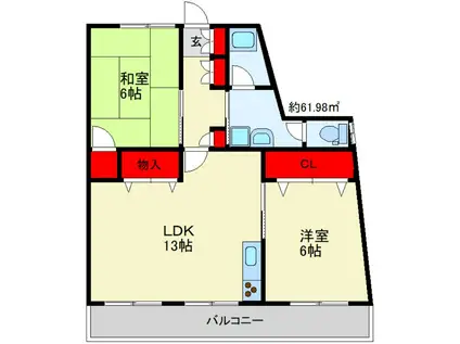 花宅ビル(2LDK/4階)の間取り写真