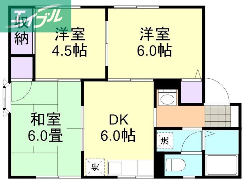 ラベンダーヒルズB棟(3DK/1階)の間取り写真