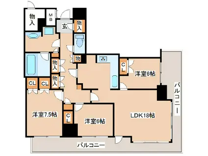 ザ・パークハウス神戸タワー(3LDK/17階)の間取り写真