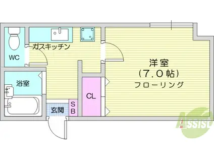 リリーアパート(1K/2階)の間取り写真