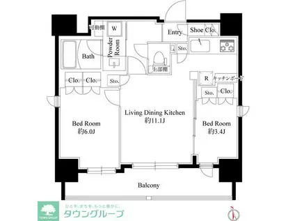 グランパセオ八丁堀II(2LDK/10階)の間取り写真