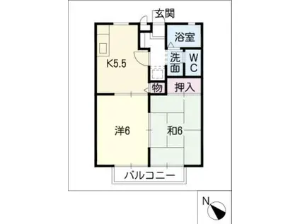 ビーラインみあい C(2K/1階)の間取り写真