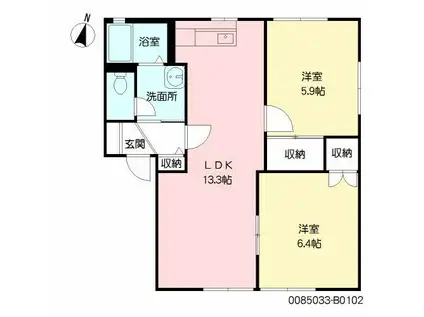 ハイラーク甘木B棟(2LDK/1階)の間取り写真