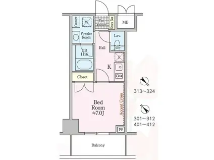 ソライエアイル新河岸(1K/3階)の間取り写真