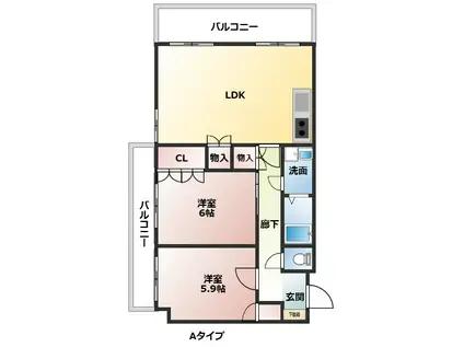 コーポラス志の(2LDK/6階)の間取り写真