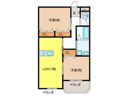 シャトーみずほ(2LDK/3階)の間取り写真